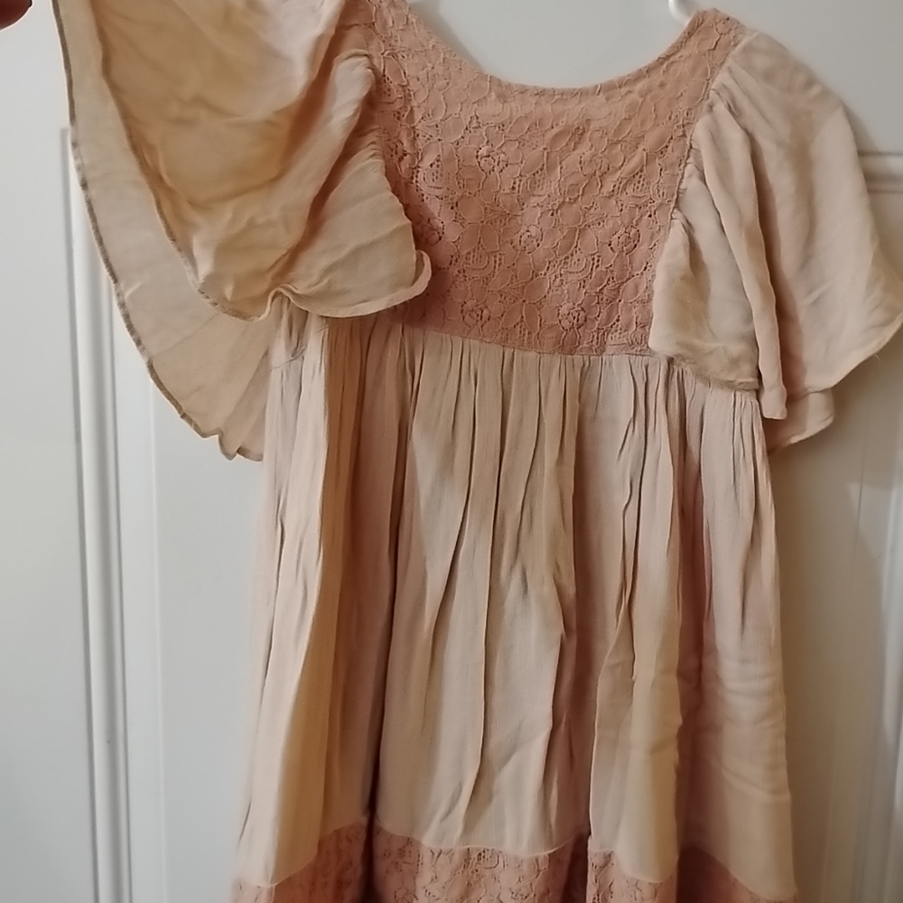 Pink Ruffled Tiered Sundress with Flutter Sleeves